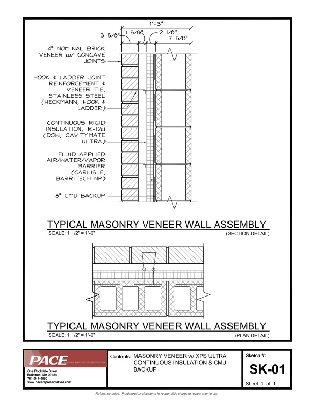 Brick Veneer with XPS Ultra Continuous Insulation & CMU Backup Pace